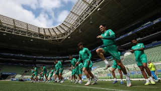 Atletas esmeraldinos durante treinamento no Allianz Parque. Foto: Cesar Greco/Palmeiras