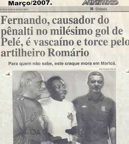 Na imagem, à esquerda de Pelé, aparece Andrada, e à direita está Fernando