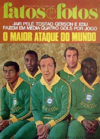 Da esquerda para a direita, aparecem Jairzinho, Pelé, Tostão, Gérson e Edu. Foto enviada pelo internauta Walter Roberto Peres