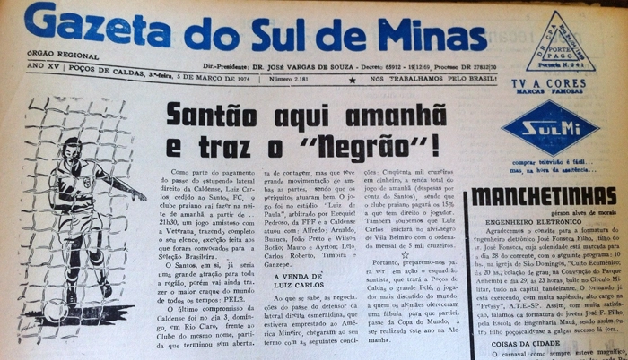 O Rei saiu no jornal Gazeta do Sul de Minas no dia 5 de março de 1974. Foto enviada por Juliana Franceschi