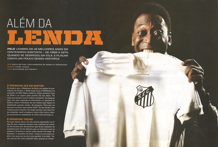 Pelé lembra os 18 melhores anos do centenário santista - de 1956 a 1974, quando se despediu da Vila. Foto reprodução da Revista Placar