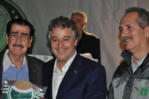 Oberdan Cattani, Paulo Nobre e Aldo Rebelo na festa que o Palmeiras promoveu para seus ex-jogadores em 20 de setembro de 2013, no Espaço Armazém, na Vila Leopoldina, zona oeste de São Paulo. Foto: Marcos Júnior/Portal TT