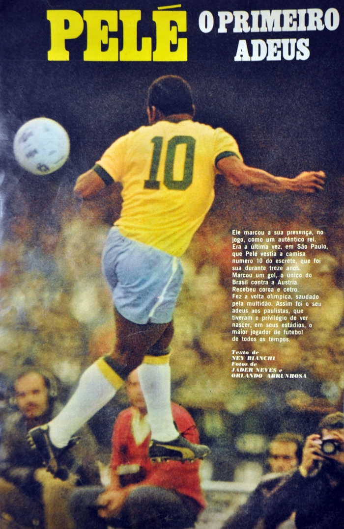 Última vez que Pelé vestiu a camisa da Seleção Brasileira no Morumbi, em São Paulo. Foto: Reprodução da revista Manchete