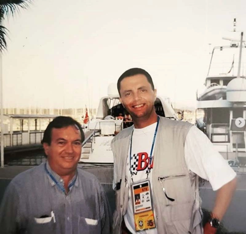 Dalmo Pessoa e Ricardo Capriotti em 1994, nos Estados Unidos, durante a Copa do Mundo, trabalhando na cobertura pela Rádio Bandeirantes. Foto: arquivo pessoal de Ricardo Capriotti