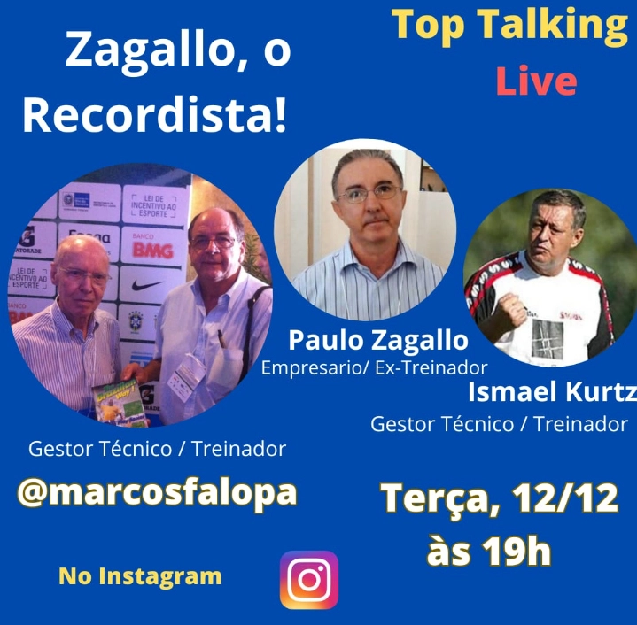 Homenagem a Zagallo na live de Marcos Falopa em 12 de dezembro de 2023, com as participações de Paulo Zagallo (filho do ex-treinador) e Ismael Kurtz