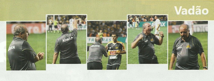 O técnico dando ordens, vibrando e mostrando insatisfação com a equipe. Imagem: Revista Eldorado Super Esporte