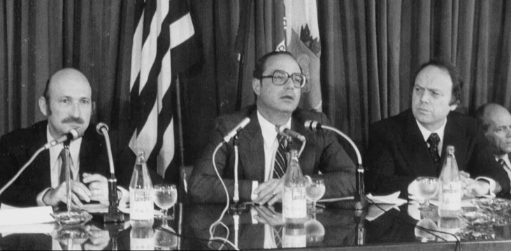 Quando Paulo Maluf (no centro) era governador de São Paulo, em 1979, o já deputado estadual José Maria Marin (à direita) assumiu o cargo de vice-governador. Foto: UOL