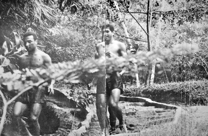 Da esquerda para a direita, Ramon é o primeiro e Luciano Coalhada é o segundo, ambos correndo entre as árvores. Foto: Reprodução do livro 