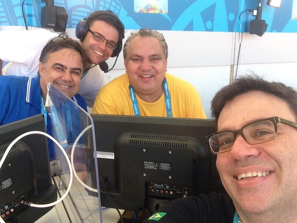 Carlos Fernando, Evandro Figueira, Branco e Mauro Beting, durante a Copa do Mundo de 2014
