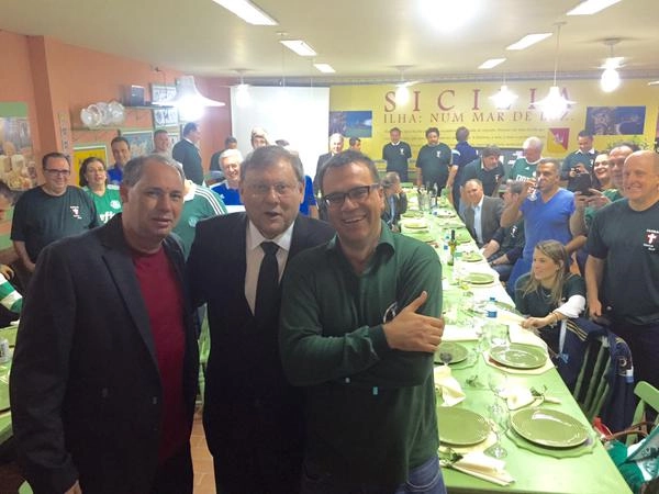  Evair, Milton Neves e Mauro Beting, na festa de 101 do Palmeiras, no dia 27 de agosto de 2015
