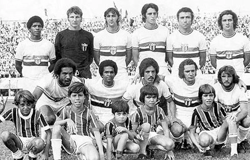 Botafogo de Ribeir&atilde;o Preto em 1973. Em p&eacute;, da esquerda para a direita: Ferreira (ex-Vasco), Pascoalim (ex-S&atilde;o Paulo), Mineiro, Paul&atilde;o, Manoel Paulada e J&uacute;lio Amaral. Agachados: Gerald&atilde;o, Maritaca, Elv&eacute;cio (um centroavante que foi do RJ para o Botafogo de Ribeir&atilde;o junto com Triel e Jorge Demolidor), Cunha e Nen&ecirc;.