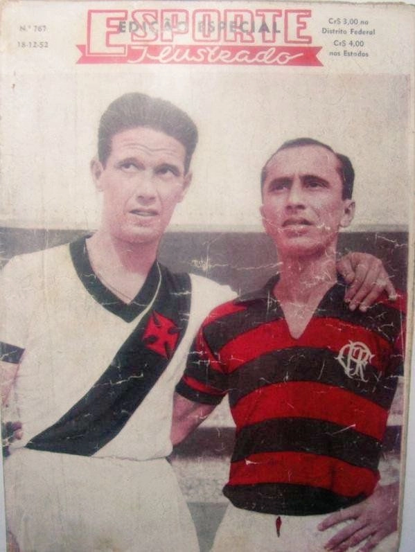 Chico ao lado de Esquerdinha, do Flamengo, em foto da Revista Esporte Ilustrado, de 1952
