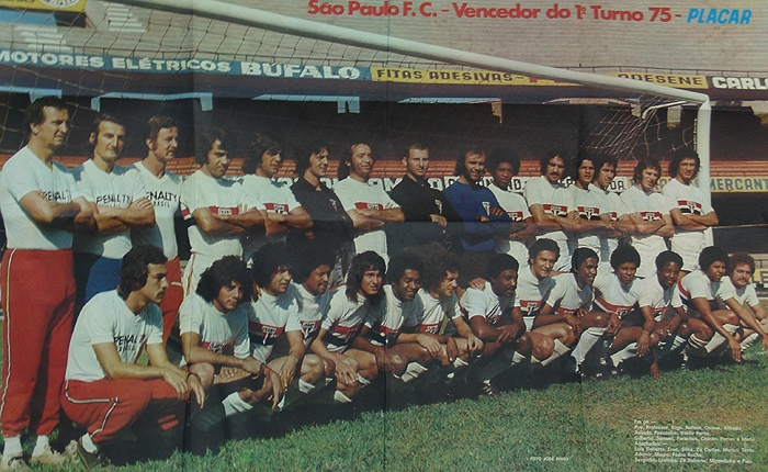 Em pé: Poy, Professor, Rigo, Nelson, Osmar, Alfredo, Arlindo, Pascoalim, Waldir Peres, Gilberto, Samuel, Paranhos, Chicão, Forlan e Mario. Agachados: Luis Roberto, Eron, Silva, Zé Carlos, Muricy, Terto, Ademir, Mauro, Pedro Rocha, Serginho, Liminha, Zé Roberto, Mirandinha e Piau. José Pinto/Revista Placar