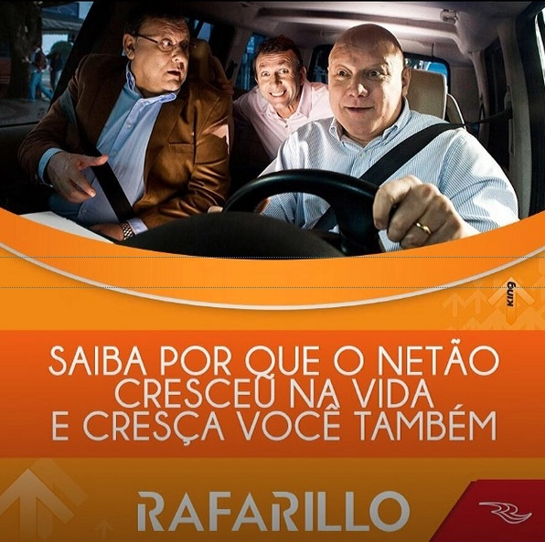 Campanha publicitária da Rafarillo para o calçado Alt, com Milton Neves, Ronaldo Giovanelli e Neto