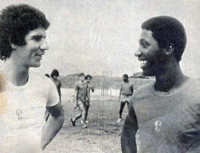 Joel Santana e Argeu dos Santos, no fim dos anos 70, em um treinamento do América de Natal