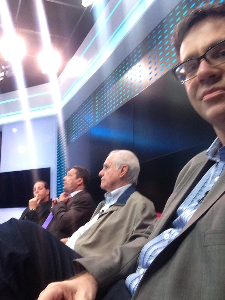 Ao fundo, da esquerda para a direita, Benjamim Back, Vanderlei Luxemburgo, Evaristo de Macedo e Mauro Beting