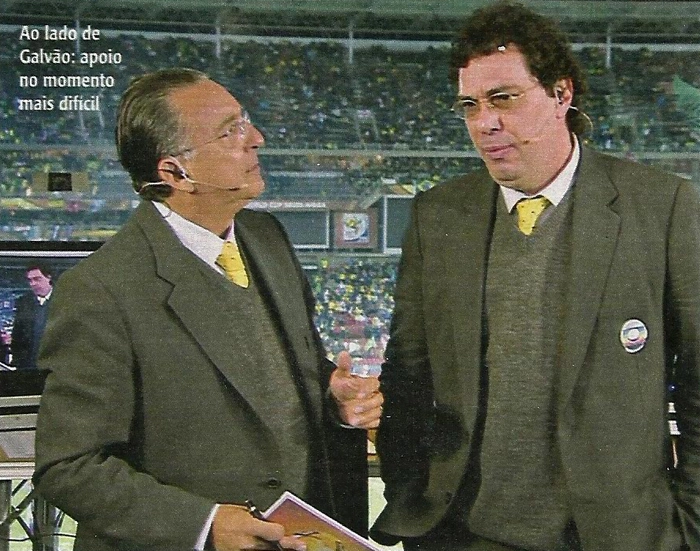 Galvão Bueno e Casagrande durante a transmissão de uma partida. Foto: Reprodução Revista Veja
