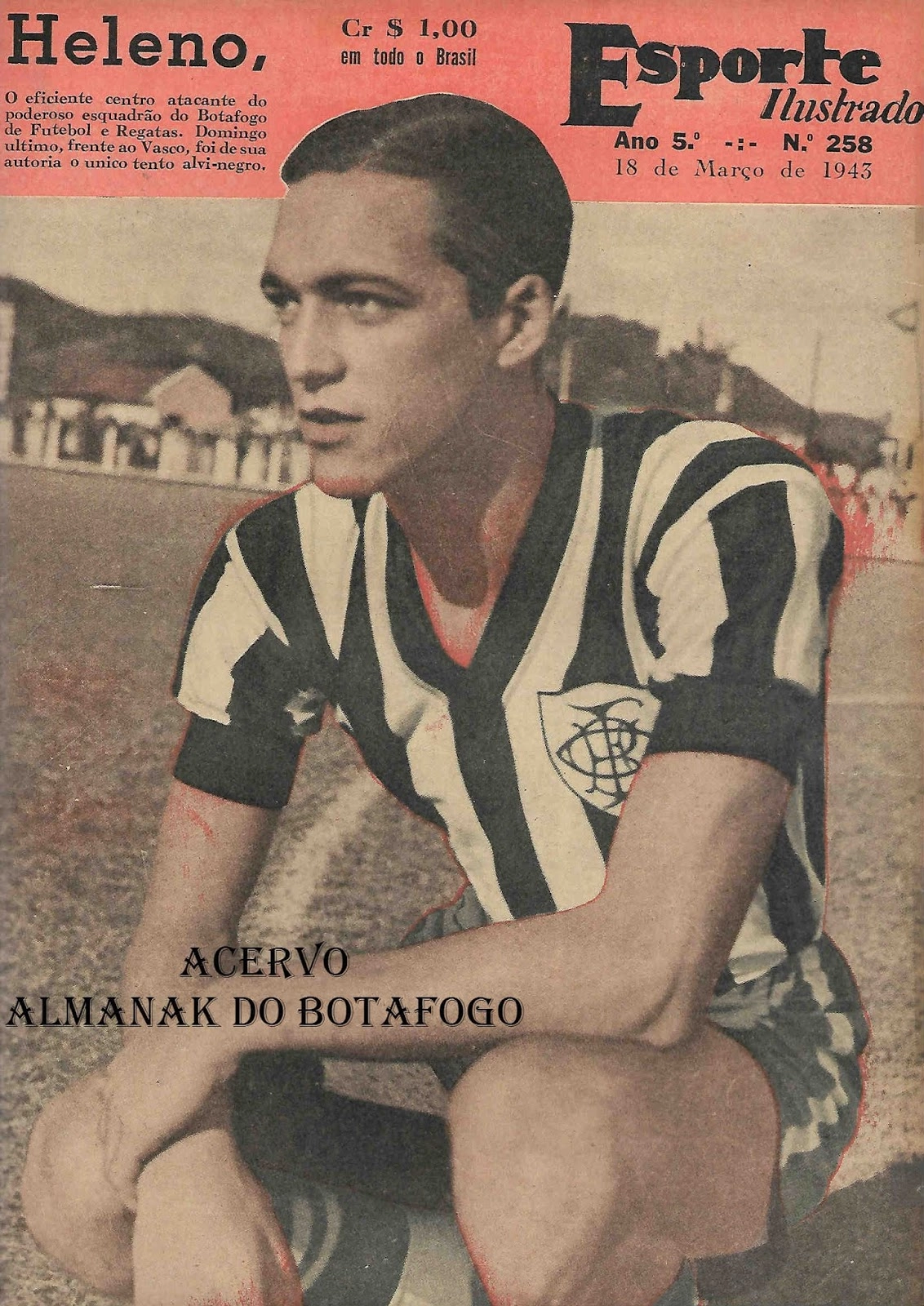 Heleno de Freitas, jogando pelo Botafogo, em capa da Revista Esporte Ilustrado 258, de 1943
