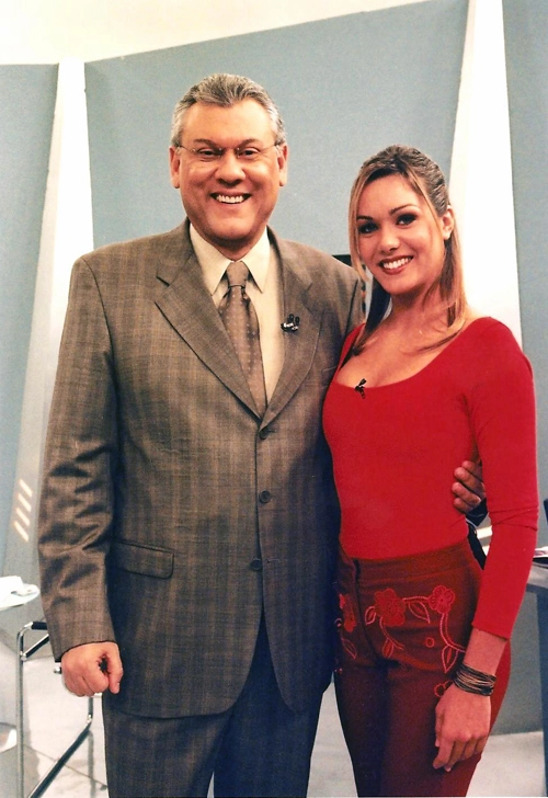 Milton Neves e Luize Altenhofen, minutos antes do Super T&eacute;cnico entrar no ar pela Band