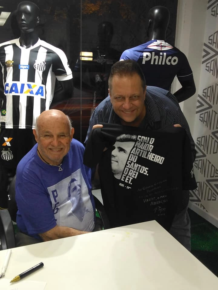 Pepe e José Calil em 17 de julho de 2018 na sede do Santos Futebol Clube em São Paulo. Foto: Divulgação/ASSOPHIS