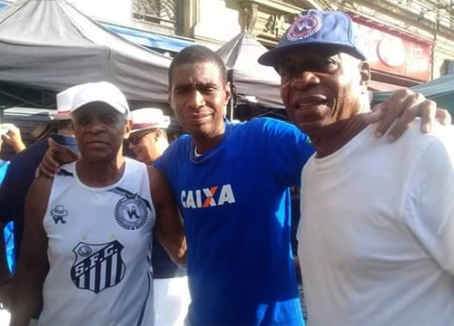 Encontro na praia, em Santos, em janeiro de 2019, Dorval, Moisés Buene e Everaldo (ex-Fluminense)