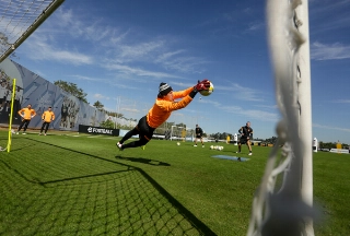 Cássio, durante treino alvinegro no CT Dr. Joaquim Grava, em Itaquera. Foto: Rodrigo Coca/Agência Corinthians