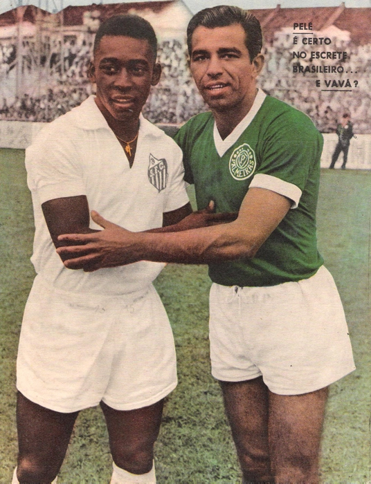 Pel&eacute;, com a camisa do Santos, e Vav&aacute;, com o manto do Verd&atilde;o. Foto: Revista do Esporte