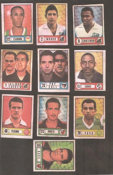 Pela ordem, de cima para baixo: Escurinho, Mauro Ramos de Oliveira, Coutinho, La&eacute;rcio e Gylmar, Poy e Suli, Sabar&aacute;, Peixinho, Joubert, Vav&aacute; e Bab&aacute;. Reprodu&ccedil;&atilde;o enviada por Marcus Rouanet Machado de Mello