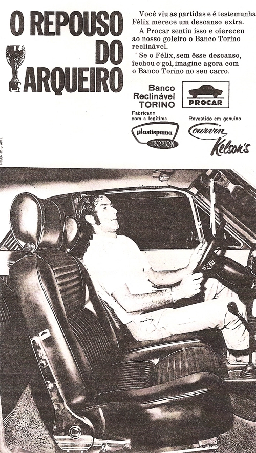 Félix foi garoto propaganda na década de 1970. Aqui, aparece mostrando a diferença de se ter um carro com bancos reclináveis