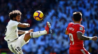 Marcelo durante partida do Real Madrid contra o Girona
