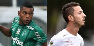 Borja e Jean Mota se enfrentam no sábado. Fotos: Palmeiras/Divulgação e Ivan Storti/Santos FC/Via UOL