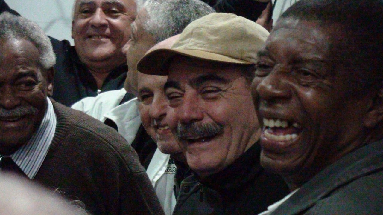 Da esquerda para a direita: Coutinho, Pepe, Rivellino e Everaldo, na festa do ex-jogador Coutinho, em Santos (2016). Foto: reprodução