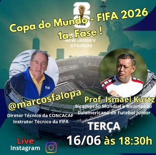 Primeiros jogos da Copa do Mundo em debate na live de Marcos Falopa com a participa&ccedil;&atilde;o de Ismael Kurtz
