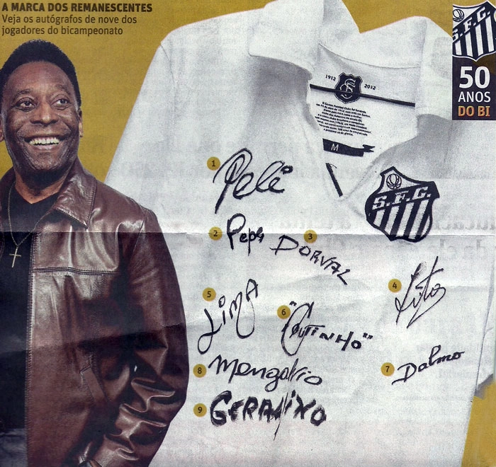 No dia 16 de novembro de 2013, Pelé deu uma entrevista ao jornal Folha de S.Paulo sobre a comemoração dos 50 anos do bicampeonato mundial Interclubes. Crédito da foto: Eduardo Anizelli, Folha Press, reprodução.