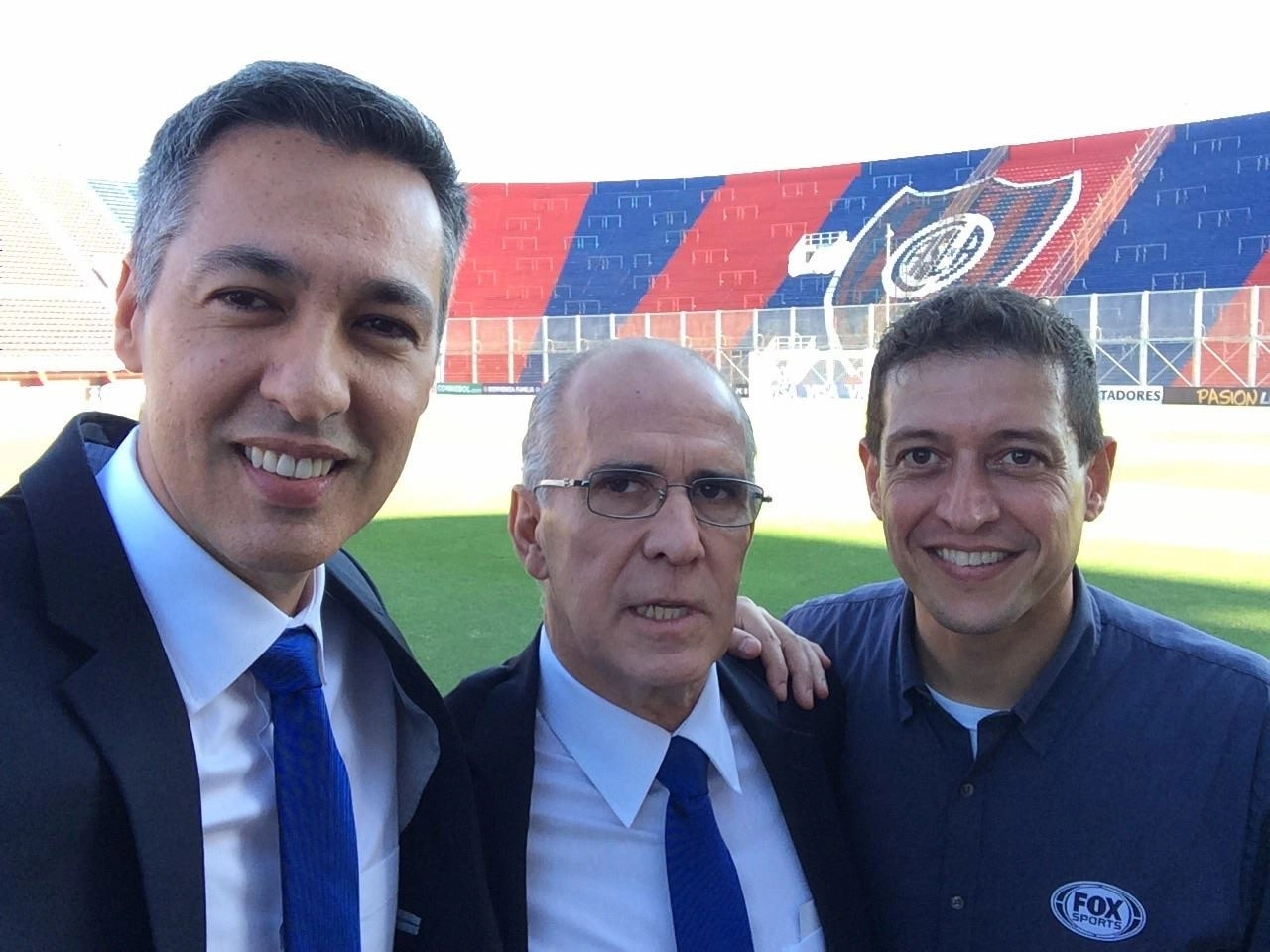 Prieto, Mário Sérgio e Fernando Caetano no Estádio Nuevo Gasómetro, em Buenos Aires, no dia 1° de abril de 2015. Foto: Reprodução