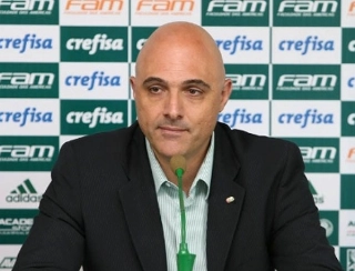 Presidente do Verdão destacou que o clube segue aguardando o desenvolvimento da novela pelo atacante. Foto: Cesar Greco/Ag. Palmeiras