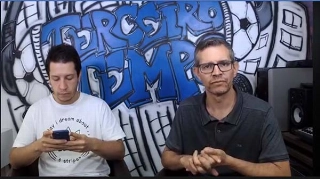 Lucas Reis e Frank Fortes durante a Live sobre a chegada de Sampaoli ao Atlético. Foto: Reprodução/Facebook