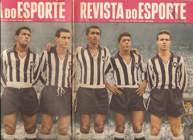  Estes jogadores encheram de orgulho os botafoguenses, da esquerda à direita, Garrincha, Edison, Quarentinha, Amarildo e Zagallo. Foto Revista do Esporte enviado por Roberto Saponari. 