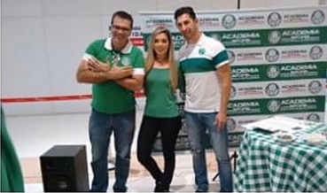 Mauro Beting e o ex-goleiro S&eacute;rgio, no anivers&aacute;rio de 101 do Palmeiras. Foto: reprodu&ccedil;&atilde;o