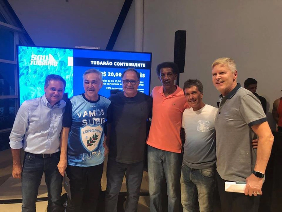 Lançamento da Campanha Sócio Torcedor, do Londrina Esporte Clube, no dia 6 de fevereiro de 2019. O terceiro é Marcio Alcântara, seguido por Marinha e Robertinho.