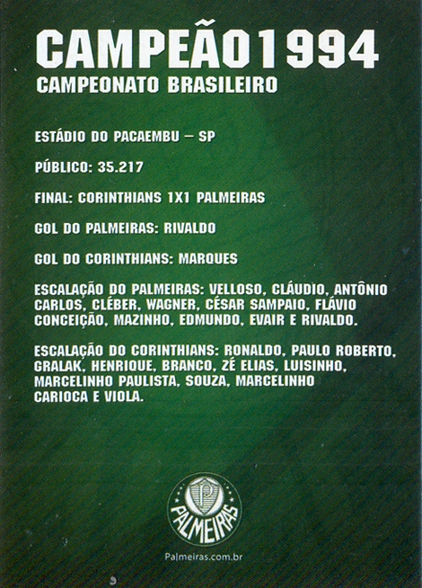 Veja no card oficial dados da final contra o Palmeiras, quando Marcelinho estava entre os titulares do Corinthians 