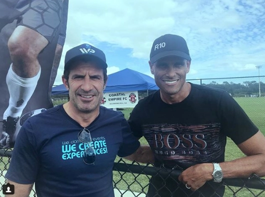 Luis Figo e Rivaldo em 27 de outubro de 2018, na Flórida. Foto: arquivo pessoal de Rivaldo