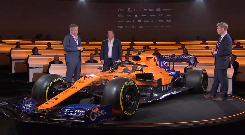 Em 14 de fevereiro de 2019, Gil de Ferran ao lado de Zak Brown durante a apresentação do MCL34, carro da McLaren para a temporada de 2019 da F1. Foto: Reprodução/YouTube