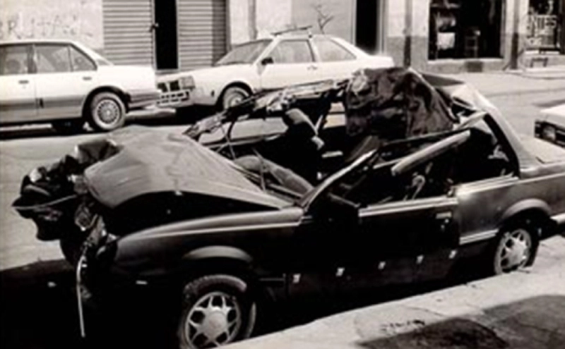 O Monza de Enéas, após o terrível acidente sofrido pelo ídolo da Portuguesa em 22 de agosto de 1988. Foto: Tardes de Pacaembu