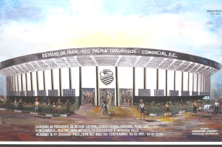 Cartão com ilustração do Estádio Dr. Francisco Palma Travassos, a casa do 