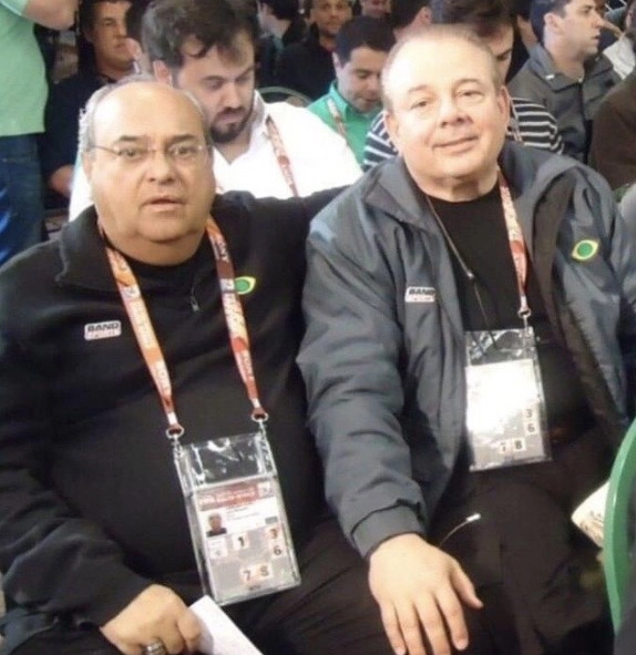 Luiz Cear&aacute; e Luciano do Valle em 2010, durante a Copa da &Aacute;frica do Sul. Foto: arquivo pessoal de Luiz Cear&aacute;