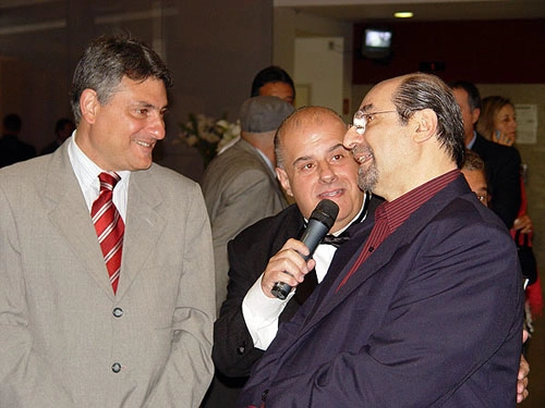 Wanderley Nogueira sendo entrevistado, ao lado de Cléber Machado, durante evento de premiação do Troféu Ford Aceesp, realizado em 15 de dezembro de 2008. Créditos das fotos: Sérgio Quintella.