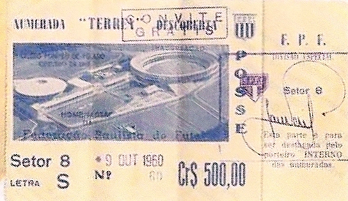 Cr$ 500,00, o valor do ingresso do segundo jogo realizado no estádio do Morumbi e que reuniu São Paulo e Nacional no dia 09 de outubro de 1960. Até Pelé foi convidado para vestir o manto tricolor mas, machucado, não compareceu. O time paulista venceu por 3 a 0. Esta preciosidade foi enviada ao site pelo internauta Marcelo Etienne