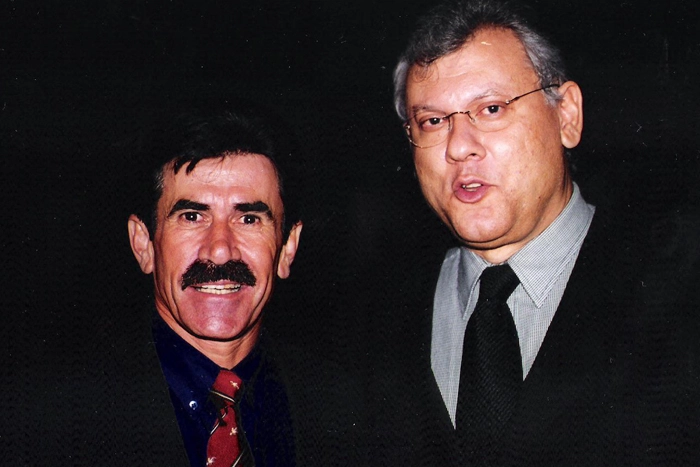 Zenon, ex-meio-campista do Guarani e do Corinthians, e Milton Neves