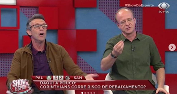 Neto e Rogério Assis durante o Show do Esporte da Band em 4 de novembro de 2018. Reprodução